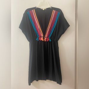 Lovestitch Black With Colorful Tassel Trim Tunic - Size Medium